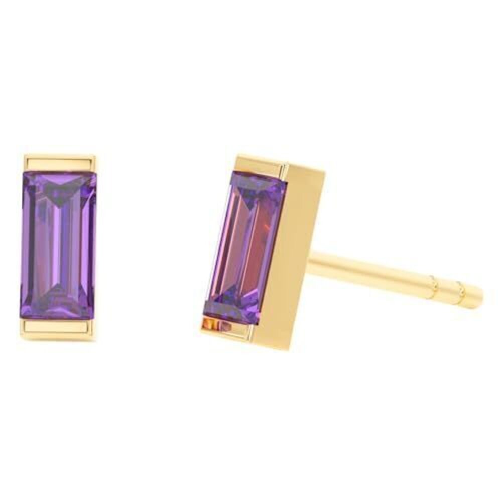 5835 Amethyst Stud Earrings , Rectangle Stud Earrings - Hypoallergenic 18K